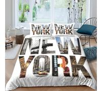 3D Imprimé New York Housse de Couette, Microfibre Couvre-lit Fermeture