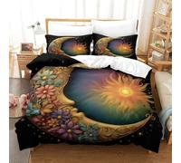 3D, Imprimé Ornate Crescent Moon-Floral Fantasy Art Design Ensemble De Literie Microfibre Super Douce Et Respirante Set De Housse De Couette 3 Pièces avec Taies d'oreiller King（220x240cm）
