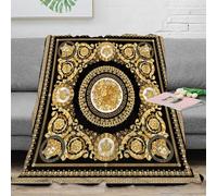 3D Imprimé Ornate Decor Couverture Moelleuse Microfibre Baroque Gold Jeté de Canapé Cadeau pour Voyageurs Campeurs Aventuriers 50x60inch(127x152cm)