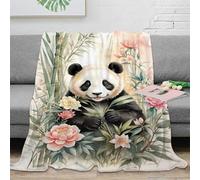 3D Imprimé Panda in Fleurs Plaid Microfibre Toutes Saisons Botanical Illustration Couverture de Lit Anti-Bouloche pour Jeunes Gammers Salariés 40x50inch(100x130cm)