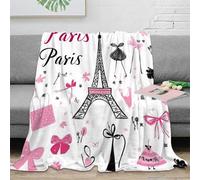 3D Imprimé Paris Eiffel Tower Jeté de Canapé Microfibre Literie Dessin animé Paris Decor Couverture Lavable en Machine Toutes Saisons pour Familles Voyageurs 50x60inch(127x152cm)