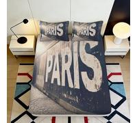 3D Imprimé Paris Lettre Microfiber Fitted Sheet Poche Profonde Anti-Glisse Lit Paris Mattress Fitted Cover Lavable Protection 160x200x25cm