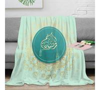 3D Imprimé Ramadan Decor Couverture de Lit Microfibre Chaude Arabic Calligraphy Jeté de Canapé Cadeau Noël pour Amoureux Famille 60x80inch(150x200cm)
