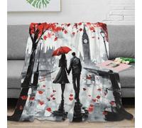 3D Imprimé Romantic couple Plaid Microfibre Literie Moelleux Chaud Artistique London scène Couverture de Lit Lavable en Machine Anti-Bouloche pour Couples Foyers Invités 80×90inch(200x230cm)