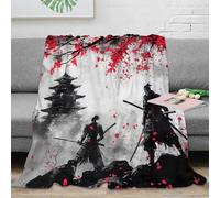 3D Imprimé samurai warriors Plaid de Voyage Microfibre Literie traditionnel japanese art Couverture de Lit Anti-Bouloche Lavable en Machine pour Locataires Foyers Familles 50x60inch(127x152cm)