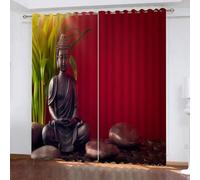 3D Imprimé Statue De Bouddha Noir Rideaux Cailloux du Soleil Thermiques Isolants Rideaux Occultant Rideaux Occultants À Oeillets 140x180cm Lot de 2 pour Salon Chambre Décoration Fenetre