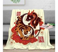 3D Imprimé TigerDragonYinYang Jeté de Canapé Microfibre Literie Chaud ChineseMythicalArtStyle Plaid de Voyage Compact Inéffilable pour Familles Couples Voyageurs Campeurs 80×90inch(200x230cm)