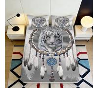 3D Imprimé Tigre Blanc Attrape-Rêves Fitted Sheet Microfibre Poche Profonde Antidérapant Parure de Lit Tigre Blanc Mattress Fitted Cover Lavable Adulte Jeune 90x200x25cm