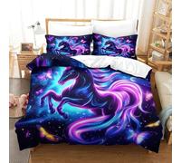 3D, Imprimé Unicorn Fantasy-Neon Magical Art Style Ensemble De Literie avec Microfibre Super Douce Et Respirante Set De Housse De Couette 3 Pièces Et Taie d'oreiller Super King（260x220cm）