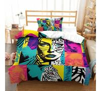 3D, Imprimé Vibrant Pop Art-Animal Pattern Design Ensemble De Literie Microfibre Super Douce Et Respirante Sets De Housses De Couettes 2 Pièces Et Taie d'oreiller Single（135x200cm）