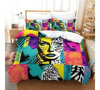 3D, Imprimé Vibrant Pop Art-Animal Pattern Design Parure De Lit Microfibre Super Douce Et Respirante Housse De Couette 3 Pièces Et Taie d'oreiller Super King（260x220cm）
