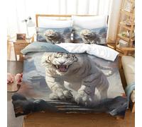 3D, Imprimé White Tiger Roaring-Asian Fantasy Art Style Ensemble De Literie avec Microfibre Super Douce Et Respirante Set De Housse De Couette 3 Pièces Et Taie d'oreiller Super King（260x220cm）