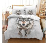 3D, Imprimé Wolf in Snow-Wild Animal Art Style Ensemble De Literie Microfibre Super Douce Et Respirante Set De Housse De Couette 3 Pièces avec Taies d'oreiller Single（140x200cm）
