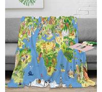3D Imprimé World map enfants Jeté de Canapé Microfibre Doux Literie Dessin animé educational design Couverture Polaire Anti-Bouloche Inaltérable pour Foyers Familles Invités 60x80inch(150x200cm)