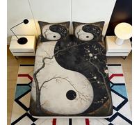 3D Imprimé Yin Yang Drap-Housse, Microfibre Housse de Lit, Antidérapant