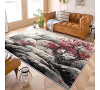 3D Imprimés Tapis Peinture à L'Encre De Style Chinois Poil Ras Doux Lavable en Machine Antidérapant Blanc GrisâTre Tapis Salon Chambre Coucher Salle à Manger D'intérieur Paillasso Moderne 80x150 cm