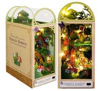 3D Jungle Hut Support de livre en bois Puzzle DIY Maison de poupée Serre-livres en bois Kit de construction avec lumière LED pour adolescents et adultes à construire Cadeau créatif pour anniversaires