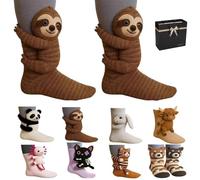 3d Knit Animal Sloth Socks For Women,Hand Crocheted Soft Breathable Cotton,Warm & Comfortable Christmas Gifts (FR/ES, Alpha/lettres, Taille unique, Grande taille, Taille normale, B-022)