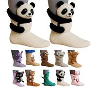3D Knit Animal Socks, 2026 New Novelty Floor Sock for Christmas, Cute Novelty Animal Socks, Double Layer Hand Crochet Knit Sock, Designs for Men & Women (Panda,Taille unique)