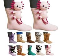 3D Knit Animal Socks, 2026 New Novelty Floor Sock for Christmas, Cute Novelty Animal Socks, Double Layer Hand Crochet Knit Sock, Designs for Men & Women (Axolotl,Taille unique)