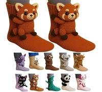 3D Knit Animal Socks, 2026 New Novelty Floor Sock for Christmas, Cute Novelty Animal Socks, Double Layer Hand Crochet Knit Sock, Designs for Men & Women (Raccoon,Taille unique)