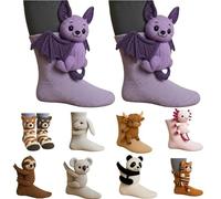 3D Knit Animal Socks -3D Animal Socks, Cute Hand Crocheted Layer Cotton Sock for Warmth, Fun Christmas Gifts for Women Men (D)