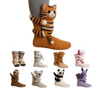3D Knit Animal Socks -3D Animal Socks, Cute Hand Crocheted Layer Cotton Sock for Warmth, Fun Christmas Gifts for Women Men (E)