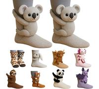 3D Knit Animal Socks -3D Animal Socks, Cute Hand Crocheted Layer Cotton Sock for Warmth, Fun Christmas Gifts for Women Men (F)