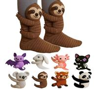3D Knit Animal Socks, Cute Sloth Socks, Novelty Floor 3D Animal Sock for Christmas, Hand Crocheted Winter Warm Sock with Multiple Cute Animals Design, Xmas Gift for Unisex (#01)