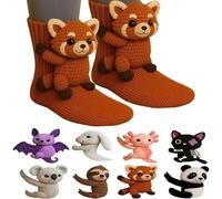 3D Knit Animal Socks, Cute Sloth Socks, Novelty Floor 3D Animal Sock for Christmas, Hand Crocheted Winter Warm Sock with Multiple Cute Animals Design, Xmas Gift for Unisex (#04)