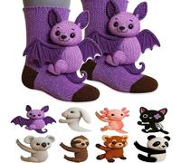 3D Knit Animal Socks, Cute Sloth Socks, Novelty Floor 3D Animal Sock for Christmas, Hand Crocheted Winter Warm Sock with Multiple Cute Animals Design, Xmas Gift for Unisex (#07)