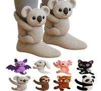 3D Knit Animal Socks, Cute Sloth Socks, Novelty Floor 3D Animal Sock for Christmas, Hand Crocheted Winter Warm Sock with Multiple Cute Animals Design, Xmas Gift for Unisex (#05)