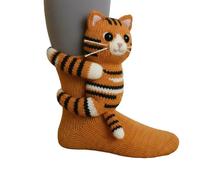 3D Knit Animal Socks for Women - Fuzzy Handmade Animal Hugging Socks with Double Layer Cotton, Warm & Cozy (J)