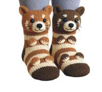 3D Knit Animal Socks for Women - Fuzzy Handmade Animal Hugging Socks with Double Layer Cotton, Warm & Cozy (M)