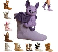 3D Knit Animal Socks for Women,Soft Funny Hand Crocheted Floor Socks,Double-Layer Cotton Cute Winter Warm Embrace Sock (H)