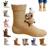 3D Knit Animal Socks for Women,Soft Funny Hand Crocheted Floor Socks,Double-Layer Cotton Cute Winter Warm Embrace Sock (E)