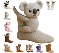 3D Knit Animal Socks for Women,Soft Funny Hand Crocheted Floor Socks,Double-Layer Cotton Cute Winter Warm Embrace Sock (C)