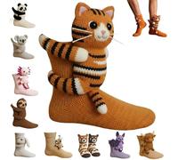 3D Knit Animal Socks for Women,Soft Funny Hand Crocheted Floor Socks,Double-Layer Cotton Cute Winter Warm Embrace Sock (F)