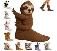 3D Knit Animal Socks for Women,Soft Funny Hand Crocheted Floor Socks,Double-Layer Cotton Cute Winter Warm Embrace Sock (A)