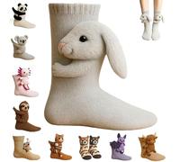 3D Knit Animal Socks for Women,Soft Funny Hand Crocheted Floor Socks,Double-Layer Cotton Cute Winter Warm Embrace Sock (D)