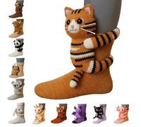 3D Knit Animal Socks,Funny Hug Handmade Crocheted Floor Socks,Cute Winter Warm Thick Double-Layer Soft Breathable Cotton Sock (F)