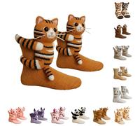 3D Knit Animal Socks, Handmade Cute 3D Animal Pattern Winter Socks, Double-Layer Cotton Warm Cozy Sock for Women Men