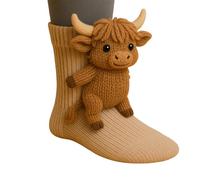 3D Knit Animal Socks, Handmade Cute 3D Animal Pattern Winter Socks, Double-Layer Cotton Warm Cozy Sock for Women Men (Highland cattle)