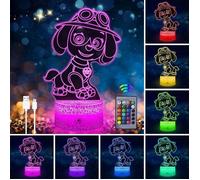 3D Lampe a Poser Pat Patrouille,Lampe LED USB Illusion,16 Couleurs Changeantes avec Télécommande Décoration de chambre d'enfant