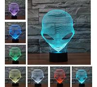 3D Lampe de Table,KINGCOO 3D Optical Illusion Visuelle Lumières de La Nuit 7 Changement de Couleur USB Bouton Tactile Atmosphère de Lampe de Bureau LED (Extraterrestre)