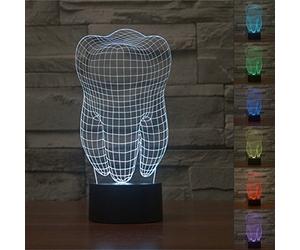 3D Lampe de Table,KINGCOO 3D Optical Illusion Visuelle Lumières de La Nuit 7 Changement de Couleur USB Bouton Tactile Atmosphère de Lampe de Bureau LED (Dent)