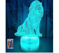 3D Le lion LED Lampe d'illusion Optique veilleuse Lumière de Nuit avec Câble USB et 16 Couleurs Décoration pour Enfant Chambre Chevet Table de Bébé Enfant Cadeau Fête Anniversaire