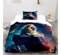 3D Le Roi Lion du Cosmos Parure De Lit pour Garçon Et Adolescent 2 Pcs Simplement avec 1 Taies d'oreiller avec Fermeture Éclair Single(135x200cm)