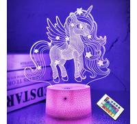 3d Licorne Lights Fairy Illusion Lampe 16 Couleurs Et Télécommande Optique Led Veilleuse Bureau Led Table Tactile Chevet Éclairage Cadeaux Jouets Pour Filles Garçon Enfants Pour Anniversaire