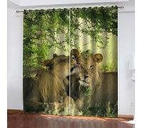 3D Lion Animal De La Jungle Motif Rideau Occultant pour Chambre Et Salon, Lot De 2 Rideaux À Oeillets Rideaux Occultants Thermique pour Intérieur Fenêtre Décoration sur Mesurecm (LxH)
